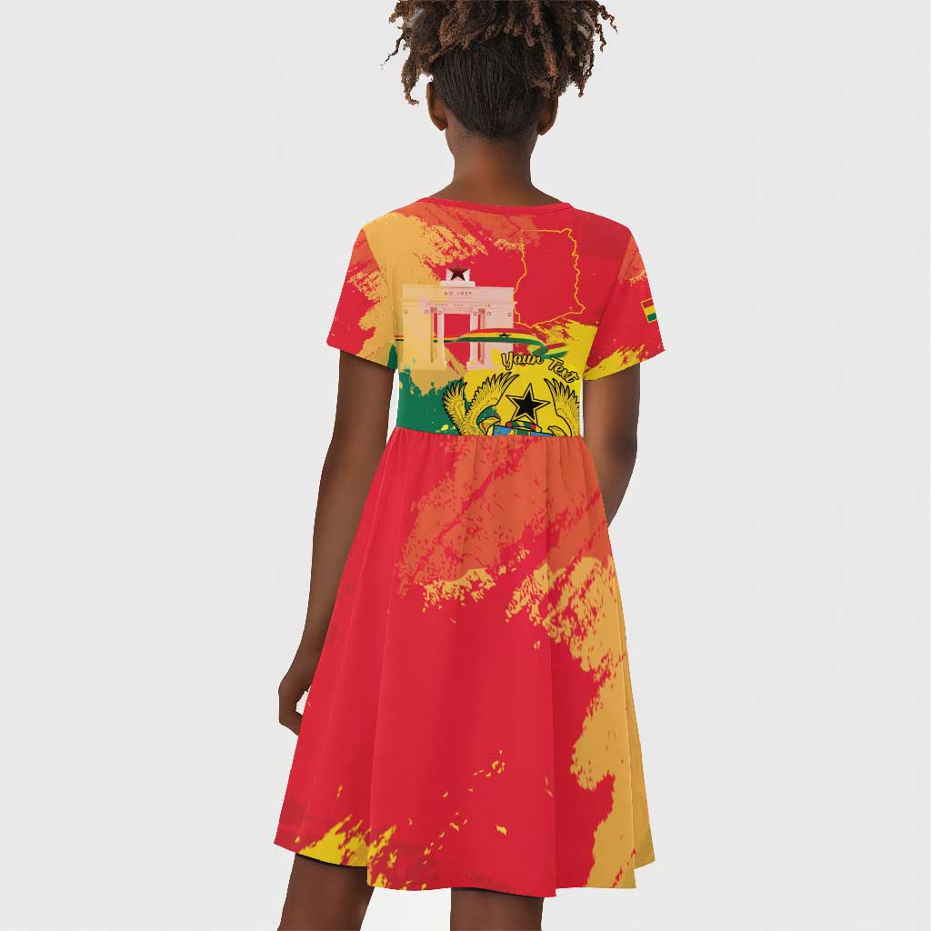 Personalized Ghana Republic Day Kid Short Sleeve Dress Black Star Square - Grunge Style
