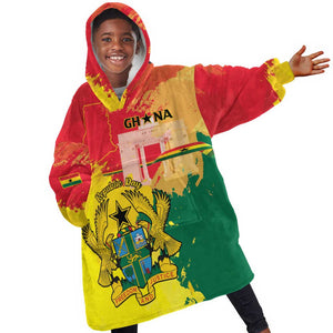 Personalized Ghana Republic Day Kid Wearable Blanket Hoodie Black Star Square - Grunge Style
