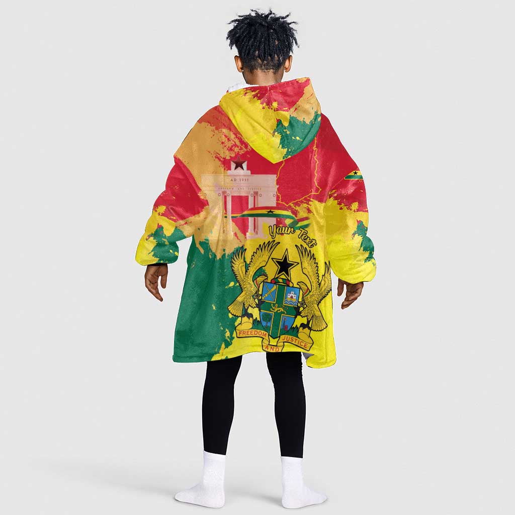 Personalized Ghana Republic Day Kid Wearable Blanket Hoodie Black Star Square - Grunge Style