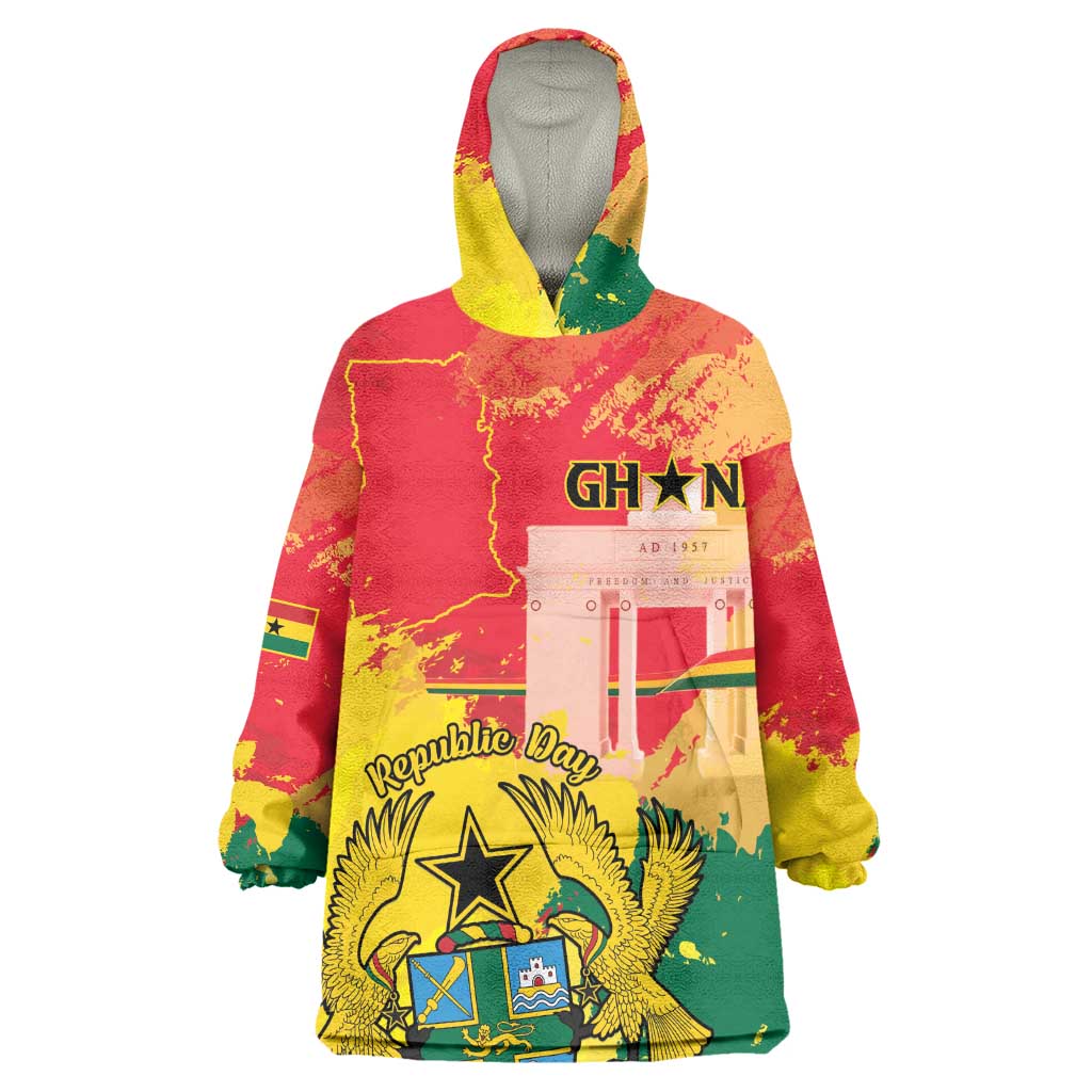 Personalized Ghana Republic Day Kid Wearable Blanket Hoodie Black Star Square - Grunge Style