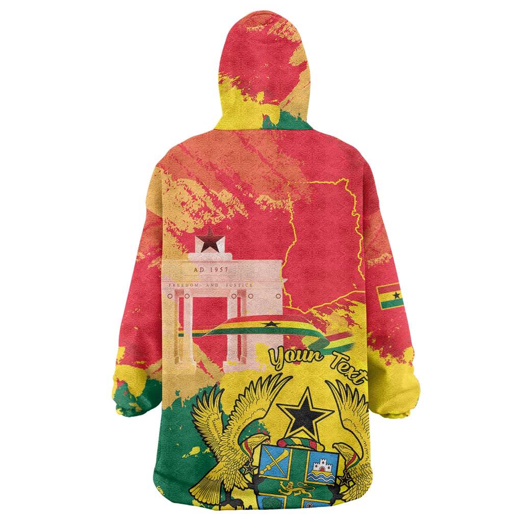 Personalized Ghana Republic Day Kid Wearable Blanket Hoodie Black Star Square - Grunge Style