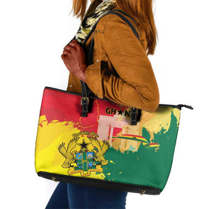 Ghana Republic Day Leather Tote Bag Black Star Square - Grunge Style