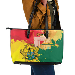Ghana Republic Day Leather Tote Bag Black Star Square - Grunge Style