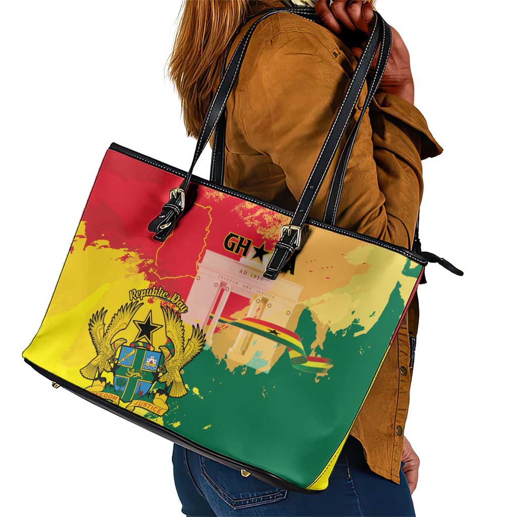 Ghana Republic Day Leather Tote Bag Black Star Square - Grunge Style