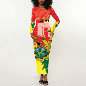 Personalized Ghana Republic Day Long Sleeve Bodycon Dress Black Star Square - Grunge Style LT15