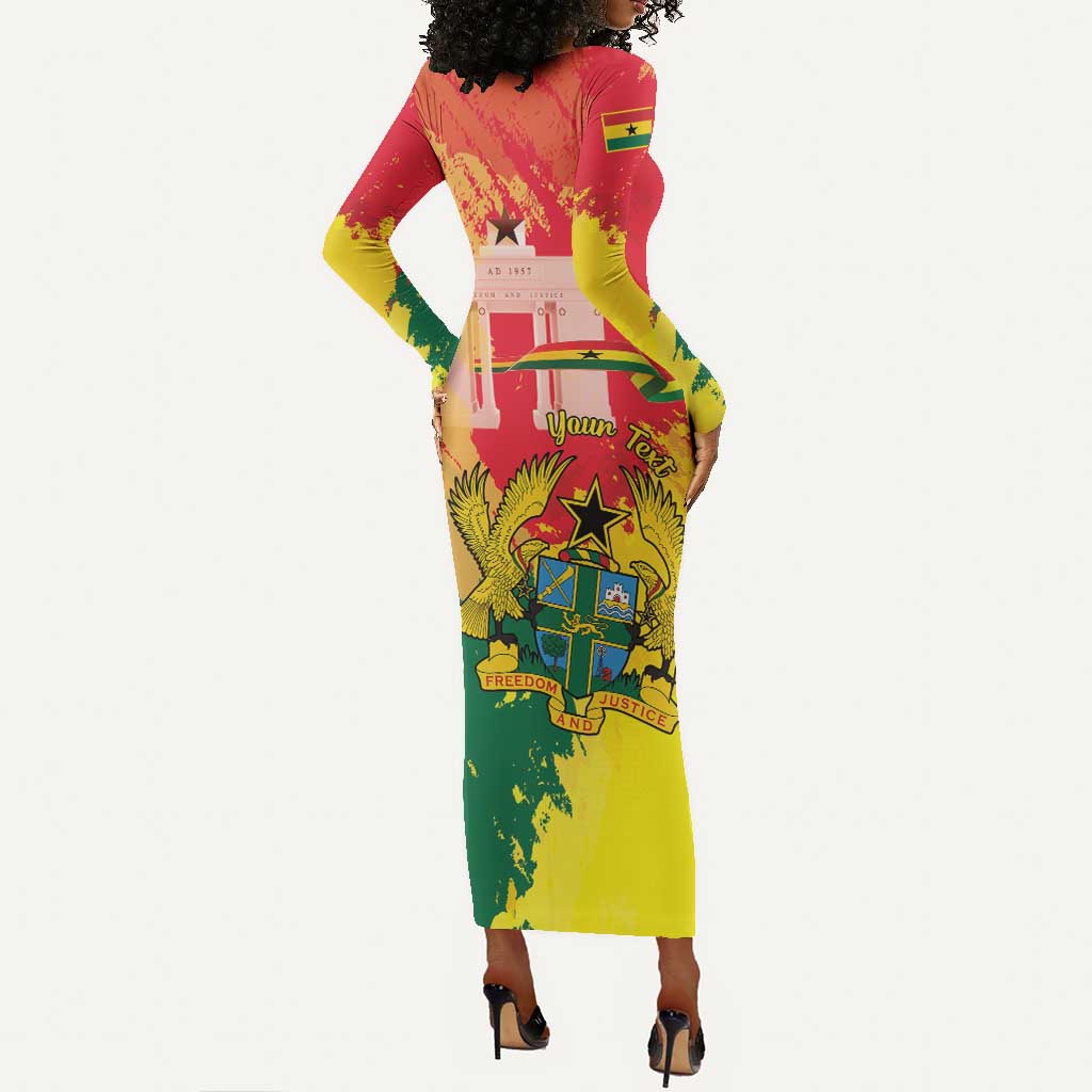 Personalized Ghana Republic Day Long Sleeve Bodycon Dress Black Star Square - Grunge Style LT15