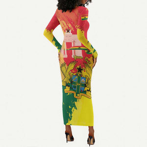 Personalized Ghana Republic Day Long Sleeve Bodycon Dress Black Star Square - Grunge Style LT15