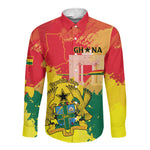 Personalized Ghana Republic Day Long Sleeve Button Shirt Black Star Square - Grunge Style