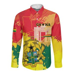 Personalized Ghana Republic Day Long Sleeve Button Shirt Black Star Square - Grunge Style