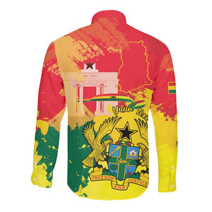 Personalized Ghana Republic Day Long Sleeve Button Shirt Black Star Square - Grunge Style