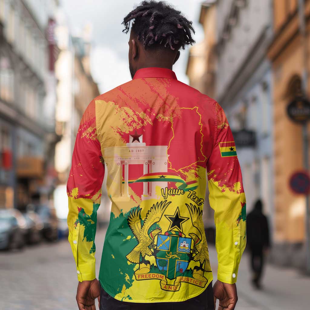 Personalized Ghana Republic Day Long Sleeve Button Shirt Black Star Square - Grunge Style