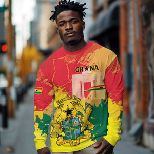 Personalized Ghana Republic Day Long Sleeve Shirt Black Star Square - Grunge Style
