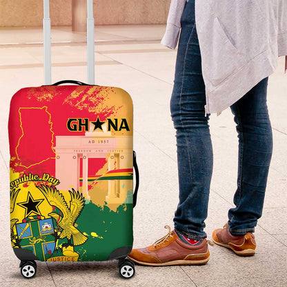 Ghana Republic Day Luggage Cover Black Star Square - Grunge Style