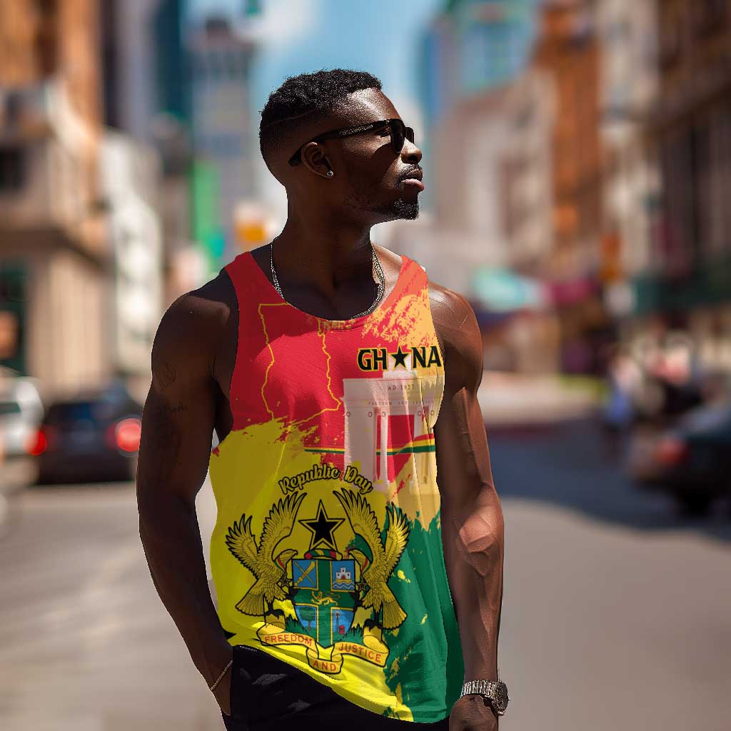 Personalized Ghana Republic Day Men Tank Top Black Star Square - Grunge Style