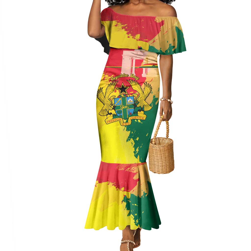 Personalized Ghana Republic Day Mermaid Dress Black Star Square - Grunge Style