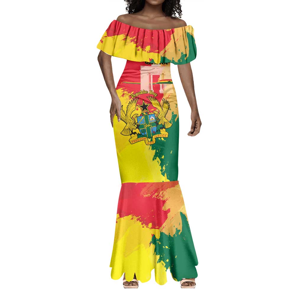Personalized Ghana Republic Day Mermaid Dress Black Star Square - Grunge Style