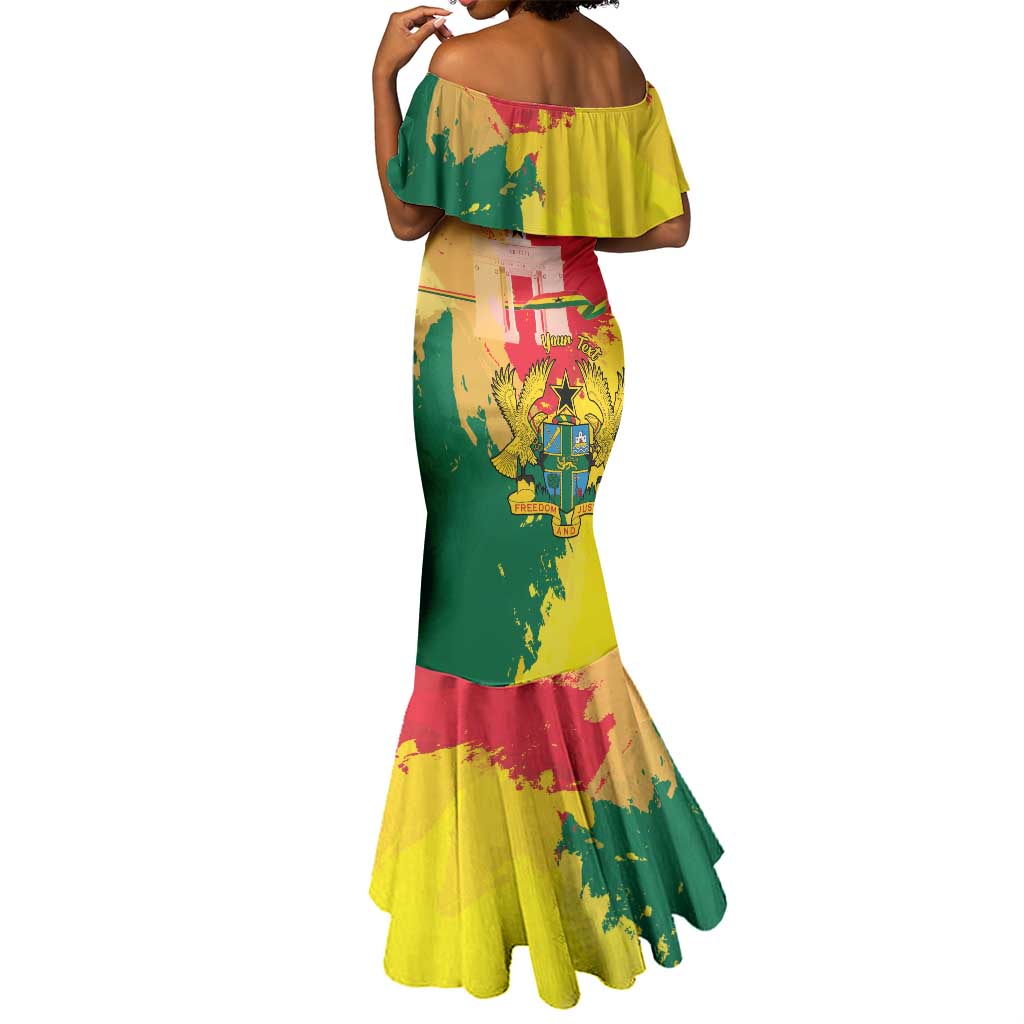 Personalized Ghana Republic Day Mermaid Dress Black Star Square - Grunge Style