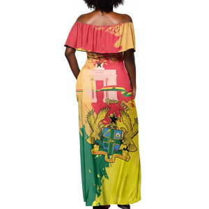 Personalized Ghana Republic Day Off Shoulder Maxi Dress Black Star Square - Grunge Style