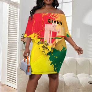 Personalized Ghana Republic Day Off Shoulder Short Dress Black Star Square - Grunge Style