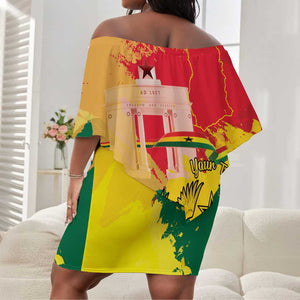 Personalized Ghana Republic Day Off Shoulder Short Dress Black Star Square - Grunge Style