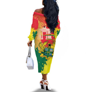 Personalized Ghana Republic Day Off The Shoulder Long Sleeve Dress Black Star Square - Grunge Style
