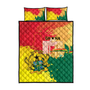 Ghana Republic Day Quilt Bed Set Black Star Square - Grunge Style