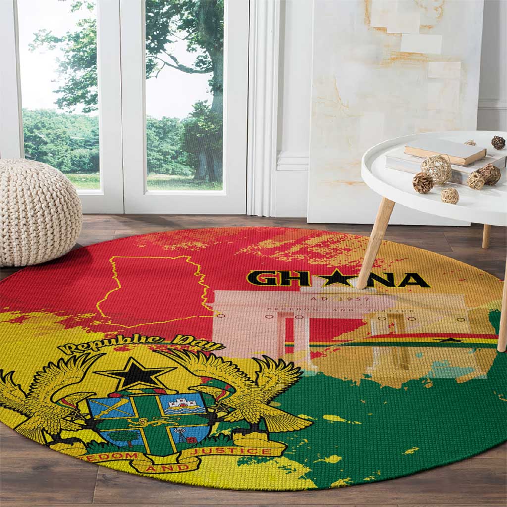 Ghana Republic Day Round Carpet Black Star Square - Grunge Style