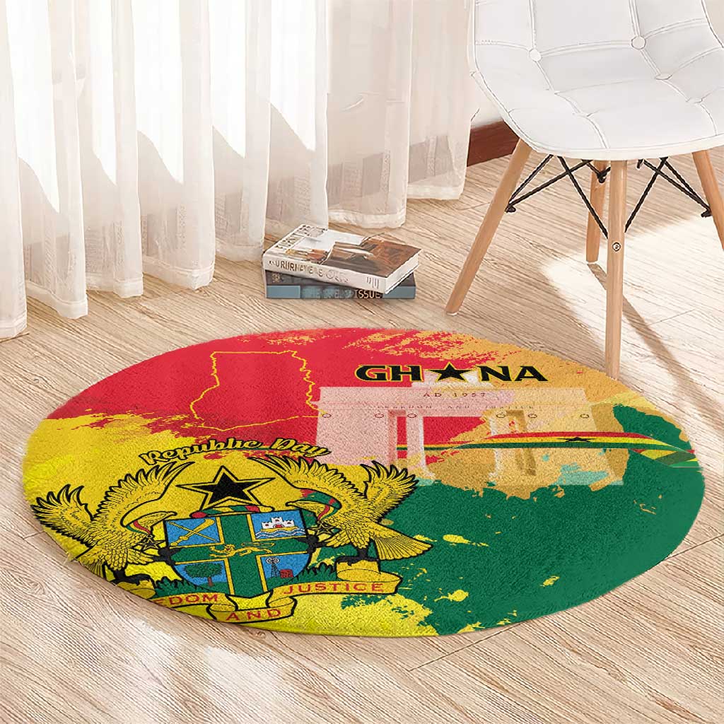 Ghana Republic Day Round Carpet Black Star Square - Grunge Style