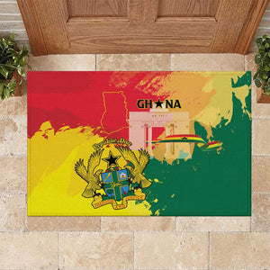Ghana Republic Day Rubber Doormat Black Star Square - Grunge Style