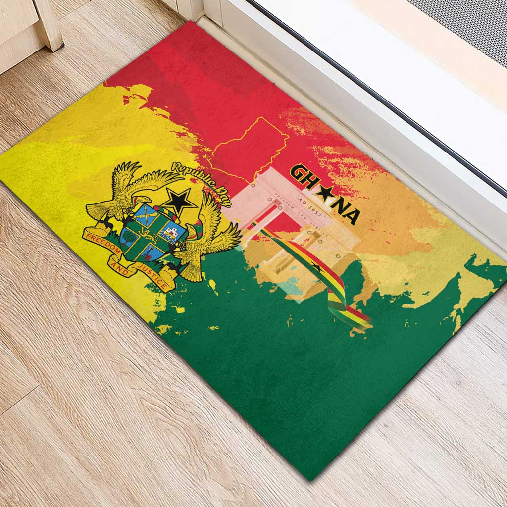 Ghana Republic Day Rubber Doormat Black Star Square - Grunge Style