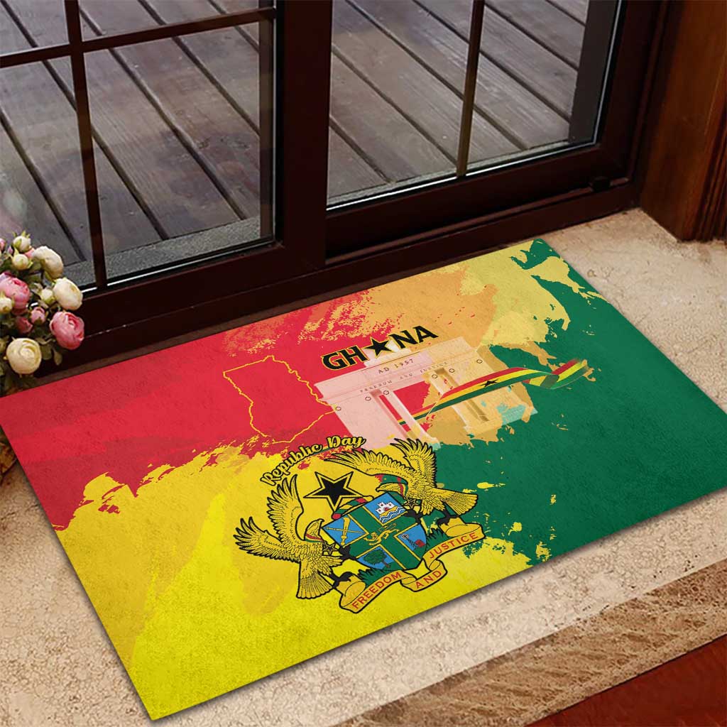 Ghana Republic Day Rubber Doormat Black Star Square - Grunge Style