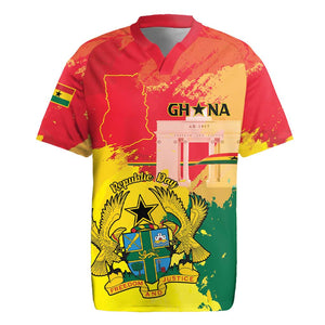 Personalized Ghana Republic Day Rugby Jersey Black Star Square - Grunge Style
