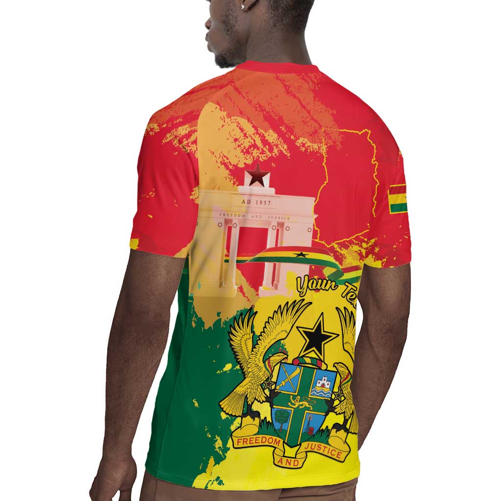 Personalized Ghana Republic Day Rugby Jersey Black Star Square - Grunge Style
