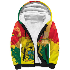 Personalized Ghana Republic Day Sherpa Hoodie Black Star Square - Grunge Style