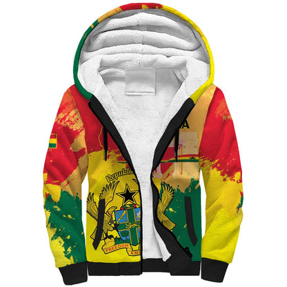 Personalized Ghana Republic Day Sherpa Hoodie Black Star Square - Grunge Style