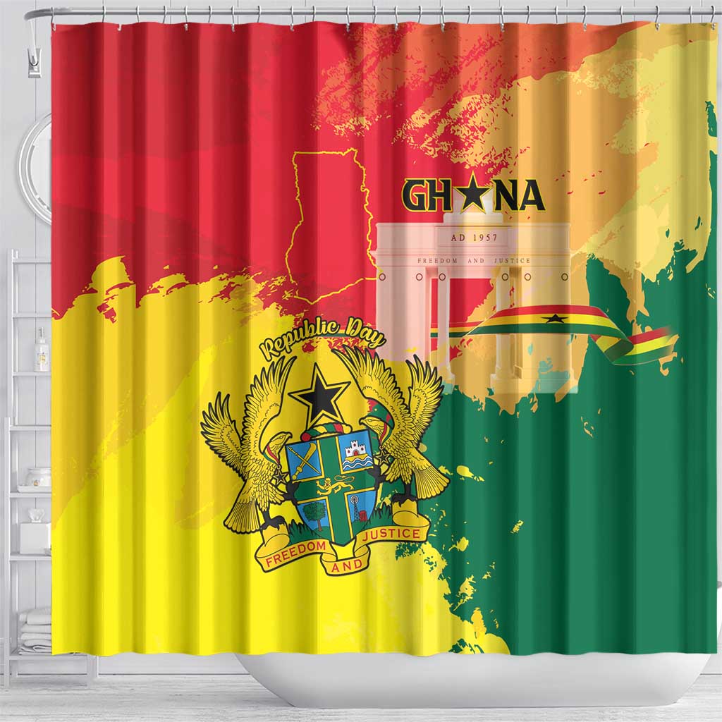 Ghana Republic Day Shower Curtain Black Star Square - Grunge Style