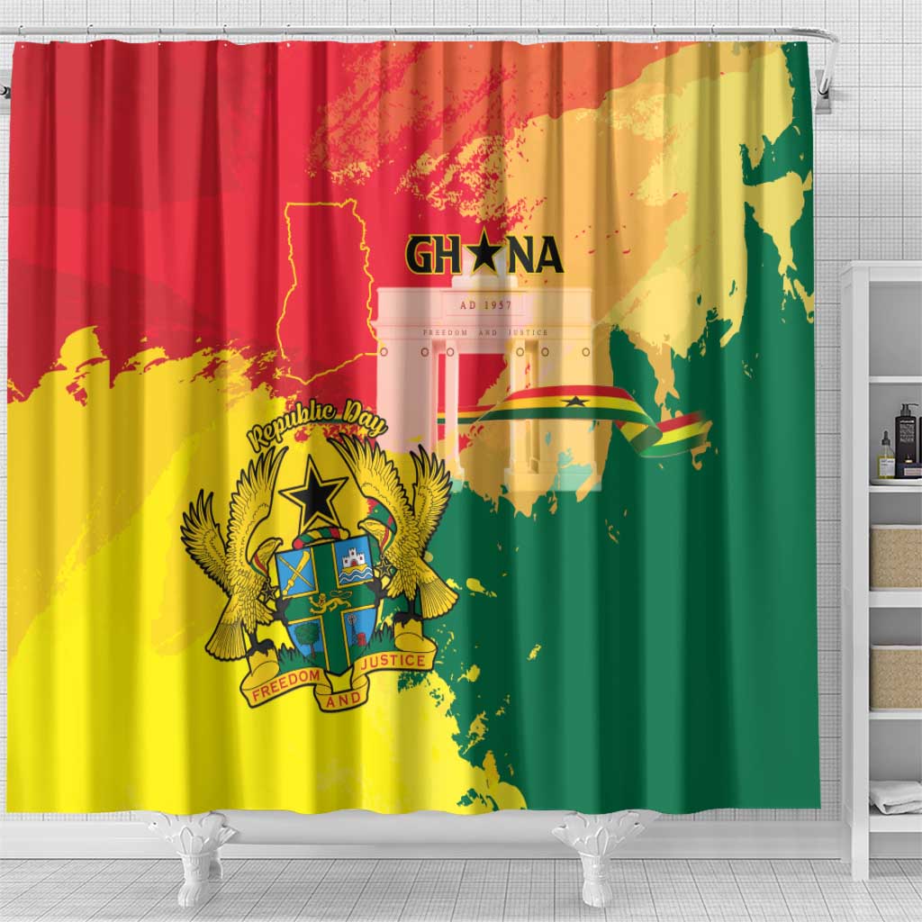 Ghana Republic Day Shower Curtain Black Star Square - Grunge Style