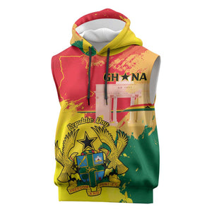 Personalized Ghana Republic Day Sleeveless Hoodie Black Star Square - Grunge Style - African Pride