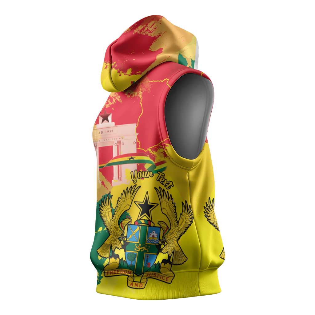 Personalized Ghana Republic Day Sleeveless Hoodie Black Star Square - Grunge Style - African Pride