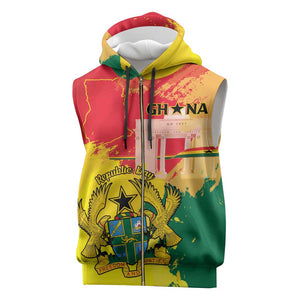 Personalized Ghana Republic Day Sleeveless Zip Hoodie Black Star Square - Grunge Style - African Pride