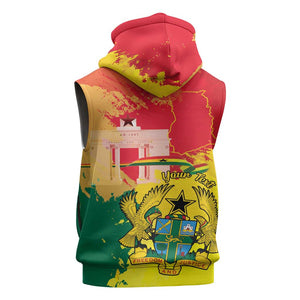 Personalized Ghana Republic Day Sleeveless Zip Hoodie Black Star Square - Grunge Style - African Pride
