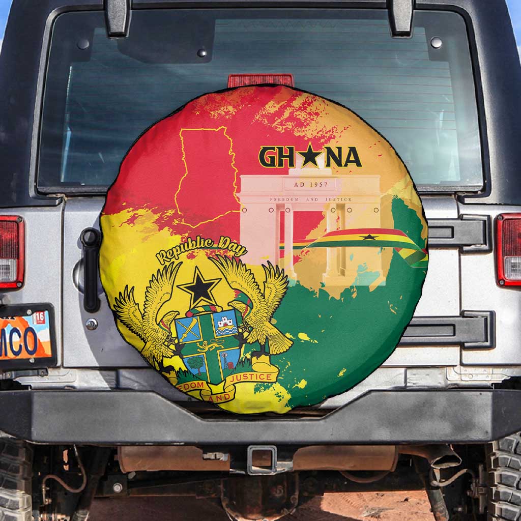Ghana Republic Day Spare Tire Cover Black Star Square - Grunge Style