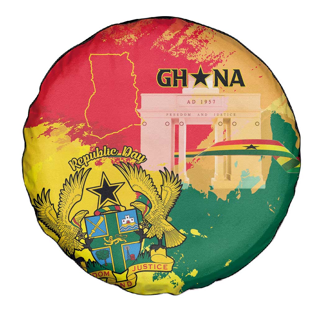 Ghana Republic Day Spare Tire Cover Black Star Square - Grunge Style