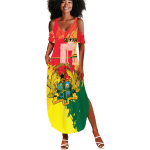 Personalized Ghana Republic Day Summer Maxi Dress Black Star Square - Grunge Style