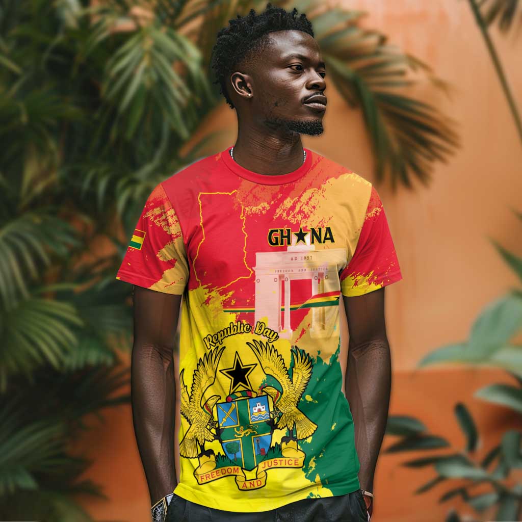 Personalized Ghana Republic Day T shirt Black Star Square - Grunge Style