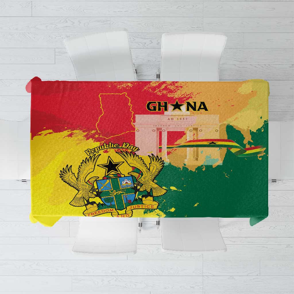 Ghana Republic Day Tablecloth Black Star Square - Grunge Style