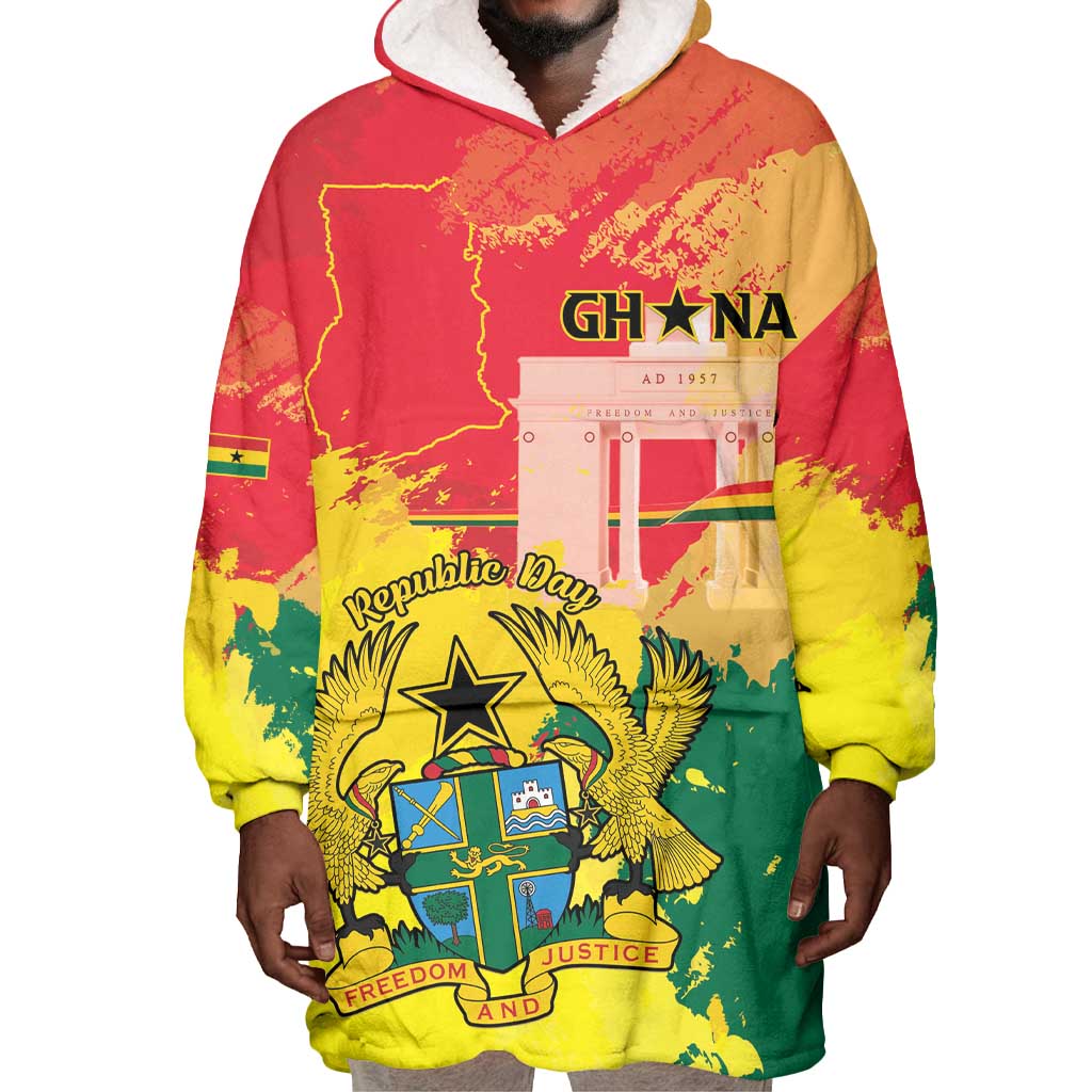Personalized Ghana Republic Day Wearable Blanket Hoodie Black Star Square - Grunge Style