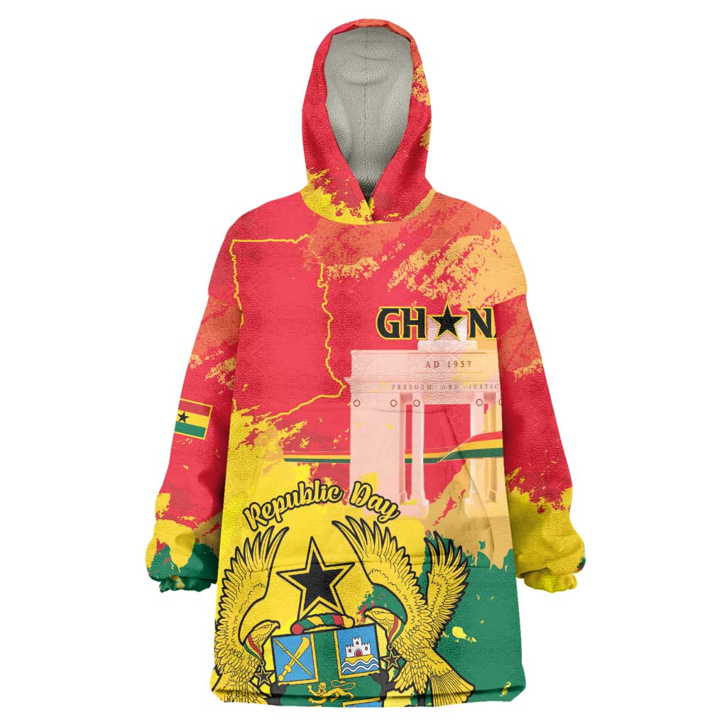 Personalized Ghana Republic Day Wearable Blanket Hoodie Black Star Square - Grunge Style