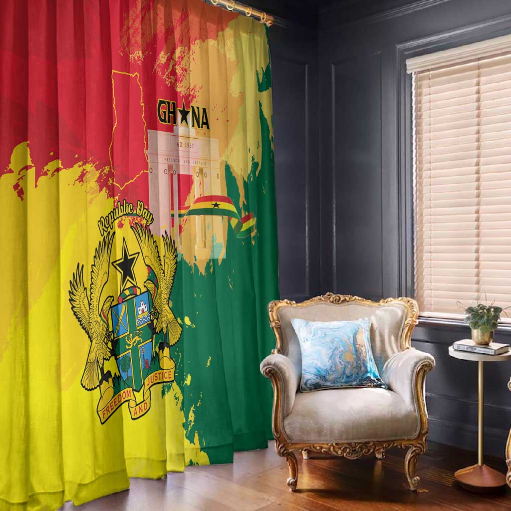 Ghana Republic Day Window Curtain Black Star Square - Grunge Style