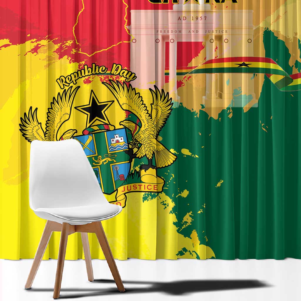 Ghana Republic Day Window Curtain Black Star Square - Grunge Style